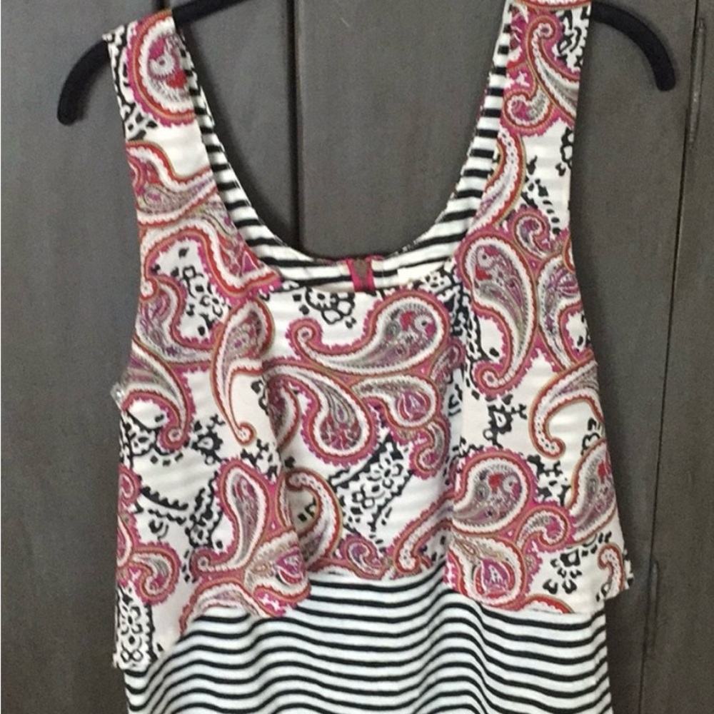 Meadow Rue Pink Paisley and Black Striped Tank Top